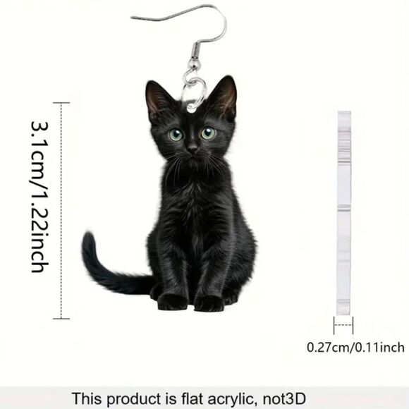 Black Cat 🐈‍⬛ Earrings Gothic Dangle Shiny Acrylic Bad Luck Kitty Cute Creepy - Picture 4 of 9